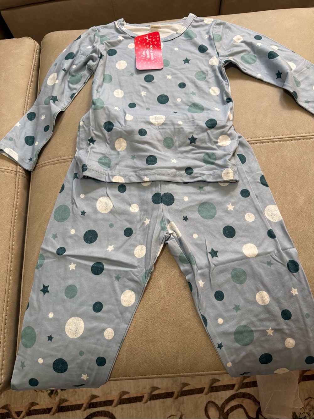 Children's Light Blue Star & Dot Pajama Set - Cozy Two-Piece Matching Sleepwear